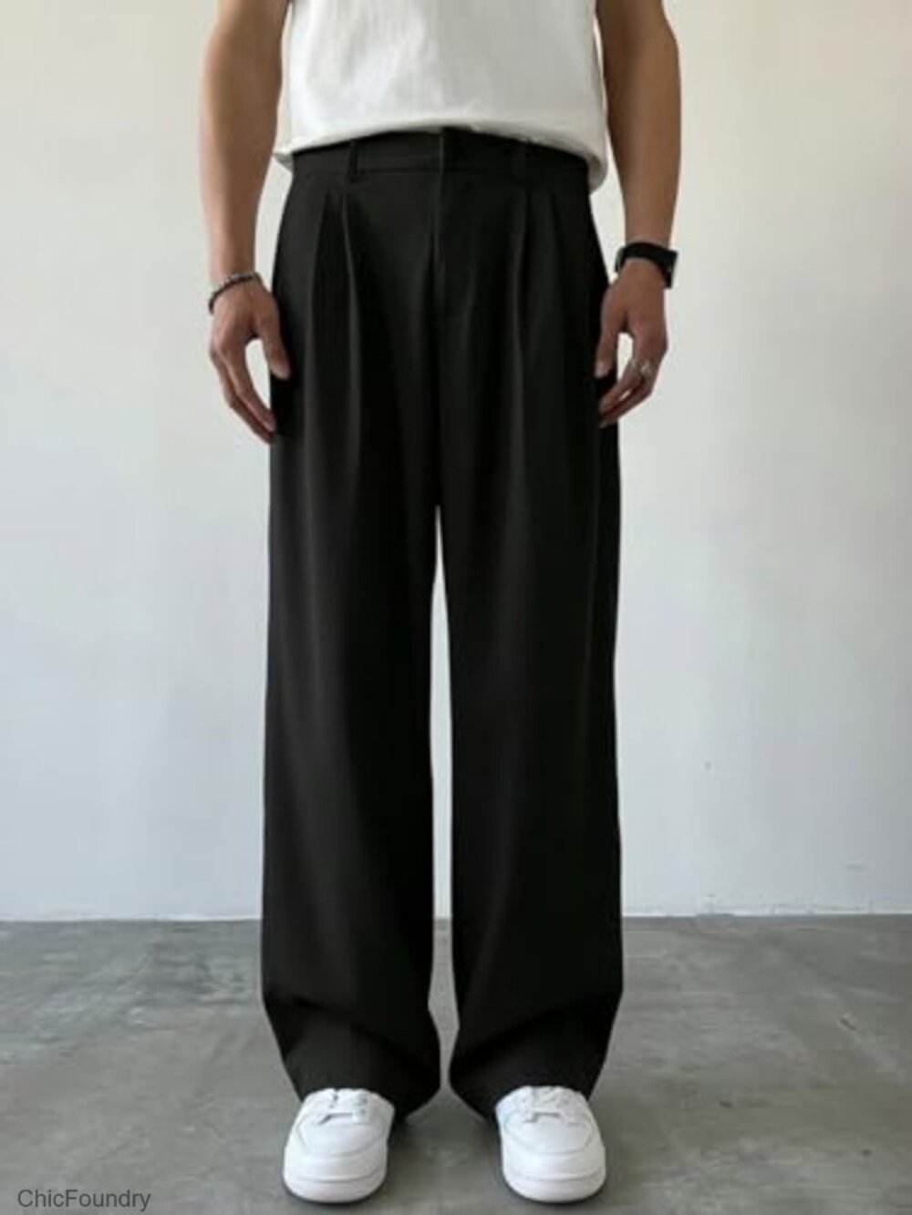 Pleated Front Straight Leg Dress Pants Zipper Fly Work Casual Slacks with - Picture 2 of 6